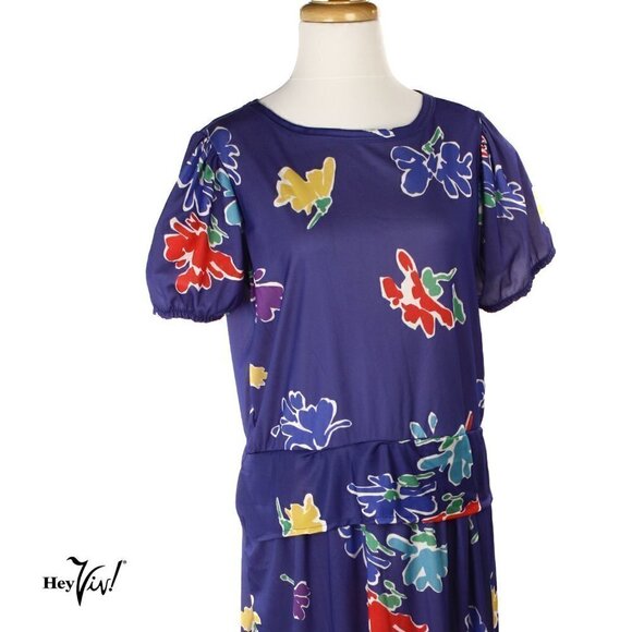 Vintage 80s Peplum Dress w Tags Full Figure Fashion Size 16 1/2 - Hey Viv - Picture 2 of 8